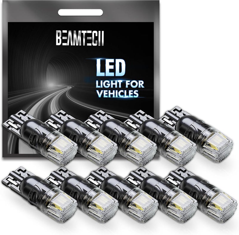 BEAMTECH 194 LED Bulbs, 6500K White Light, 168 2825 W5W T10 LED Light Build-in CANBUS for Interior Dome Map Door License Courtesy Dash Lights, 10 Bulbs. - Image 1